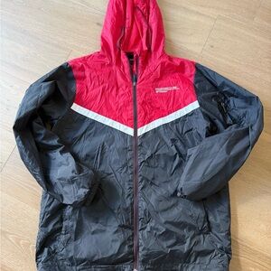 Porsche Red and Black Hooded Windbreaker. L